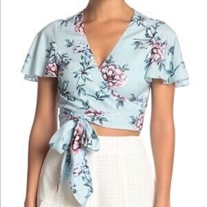 Show Me Your Mumu Womens Blue Wildflower Breeze Floral Wilson Tie Top Size Small